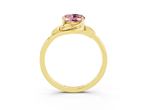Yellow gold Oval Cut Morganite Solitaire Ring with Twist Band and Four-Prong Setting
