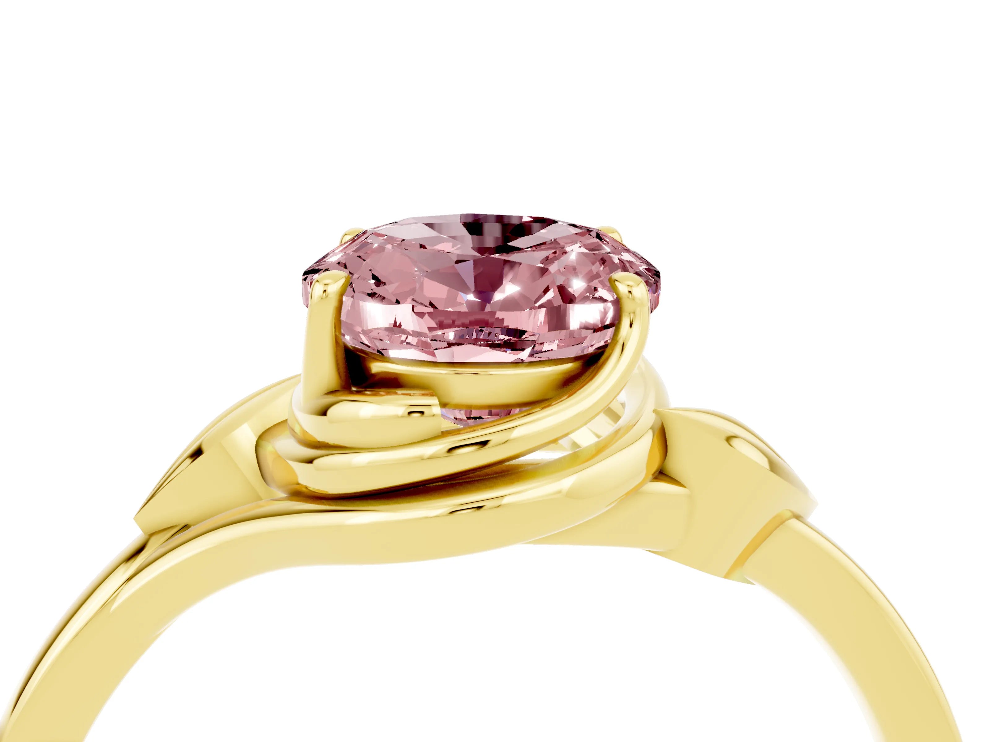 Yellow gold Oval Cut Morganite Solitaire Ring with Twist Band and Four-Prong Setting_28