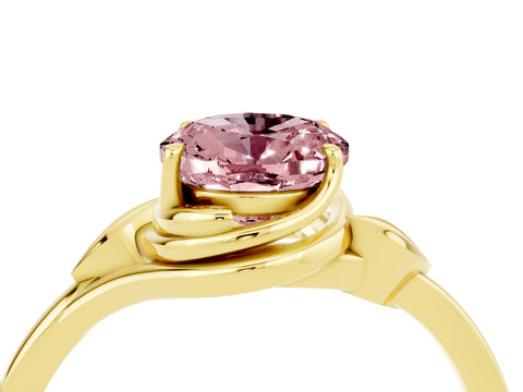 Yellow gold Oval Cut Morganite Solitaire Ring with Twist Band and Four-Prong Setting_28
