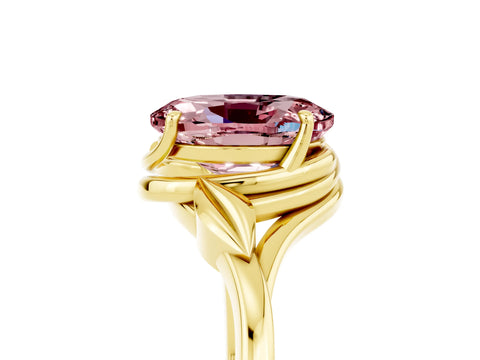 Yellow gold Oval Cut Morganite Solitaire Ring with Twist Band and Four-Prong Setting_29