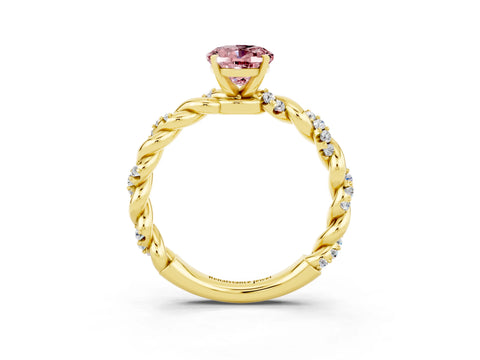 Yellow gold Oval Cut Morganite Solitaire Ring with Twisted Band and Pavé Accents_3