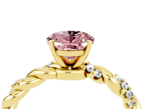 Yellow gold Oval Cut Morganite Solitaire Ring with Twisted Band and Pavé Accents_4