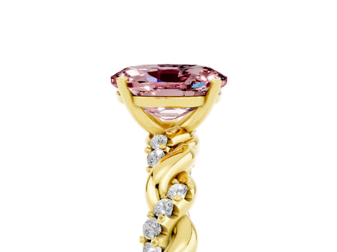 Yellow gold Oval Cut Morganite Solitaire Ring with Twisted Band and Pavé Accents_5