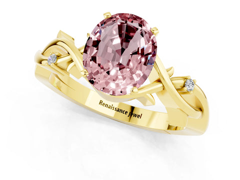 Yellow gold Oval Cut Morganite Solitaire Ring with Twisted Band and Prong Setting_1