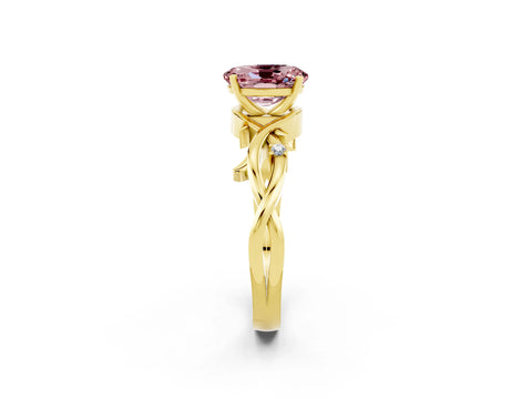 Yellow gold Oval Cut Morganite Solitaire Ring with Twisted Band and Prong Setting_2