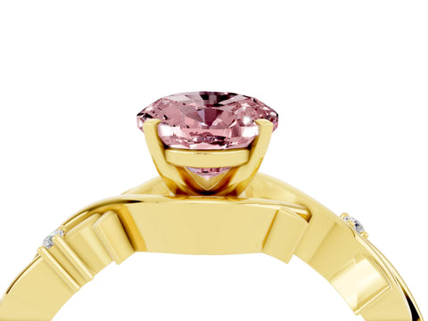 Yellow gold Oval Cut Morganite Solitaire Ring with Twisted Band and Prong Setting_4