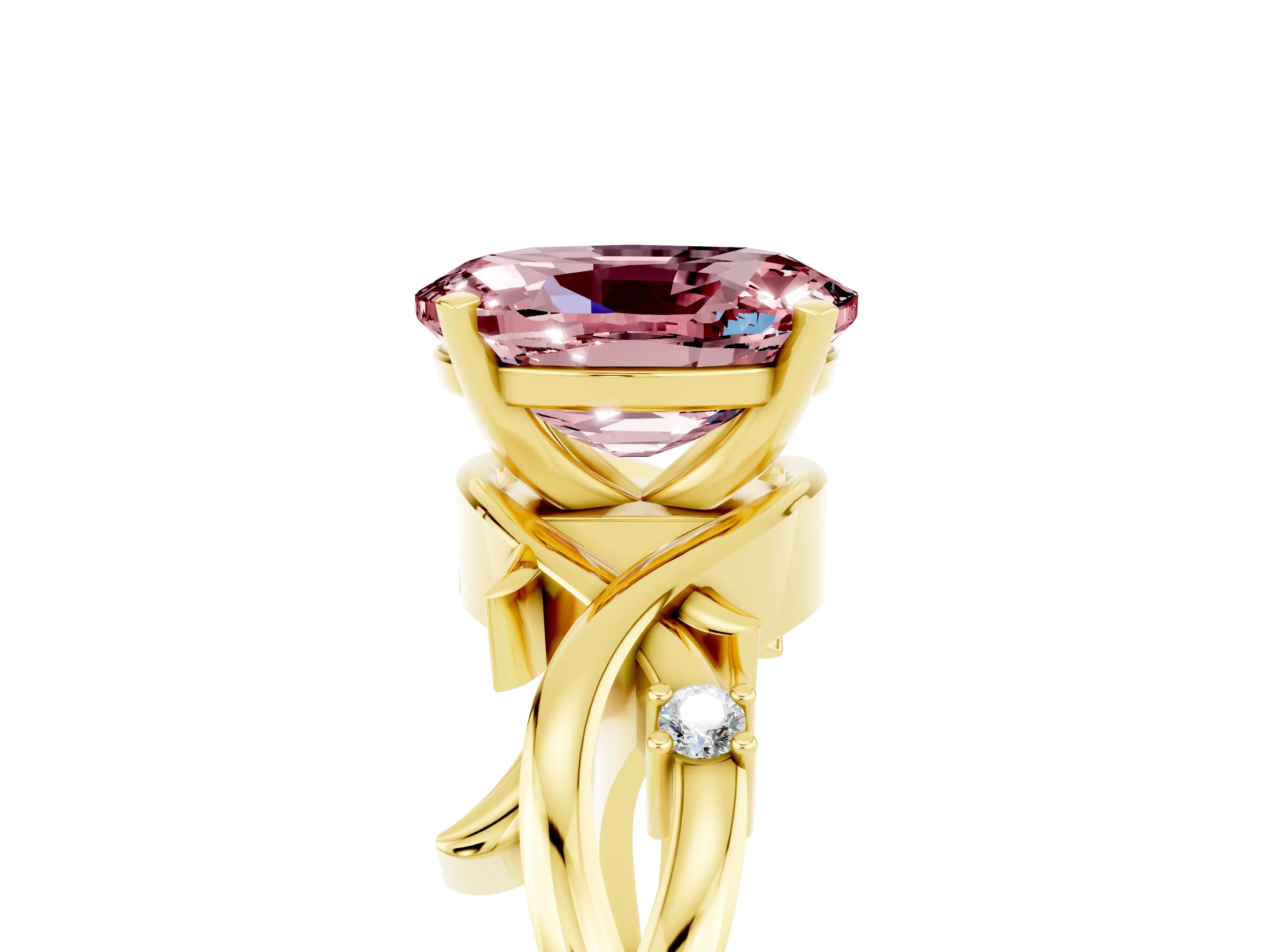 Yellow gold Oval Cut Morganite Solitaire Ring with Twisted Band and Prong Setting_5