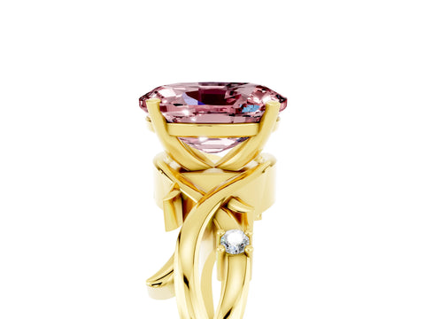 Yellow gold Oval Cut Morganite Solitaire Ring with Twisted Band and Prong Setting_5