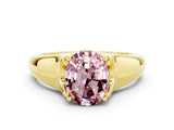 Yellow gold Oval Cut Morganite Solitaire Ring with Wide Band and Prong Setting