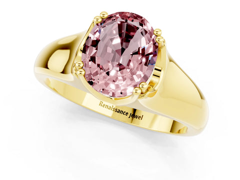 Yellow gold Oval Cut Morganite Solitaire Ring with Wide Band and Prong Setting_1