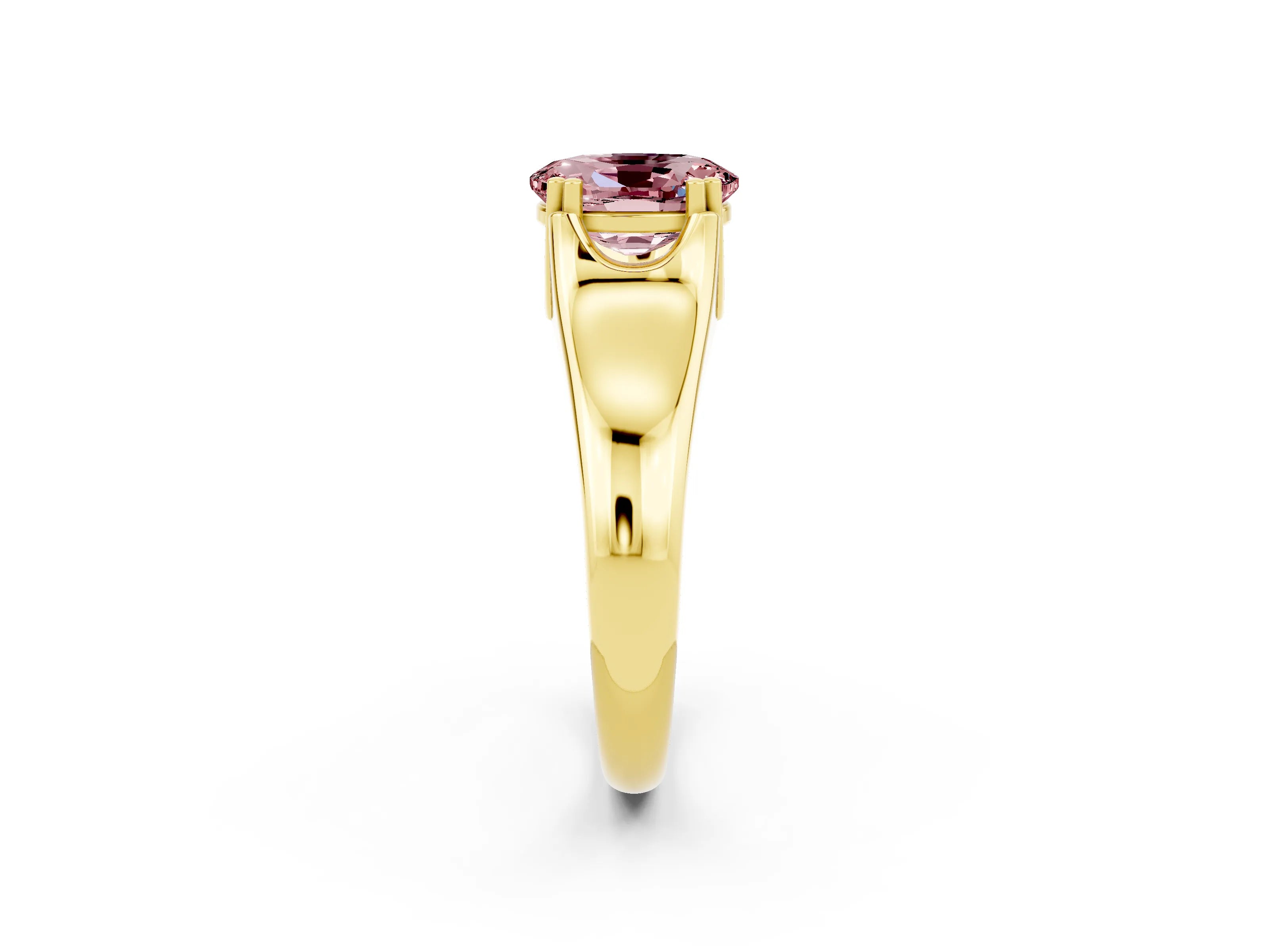 Yellow gold Oval Cut Morganite Solitaire Ring with Wide Band and Prong Setting_2