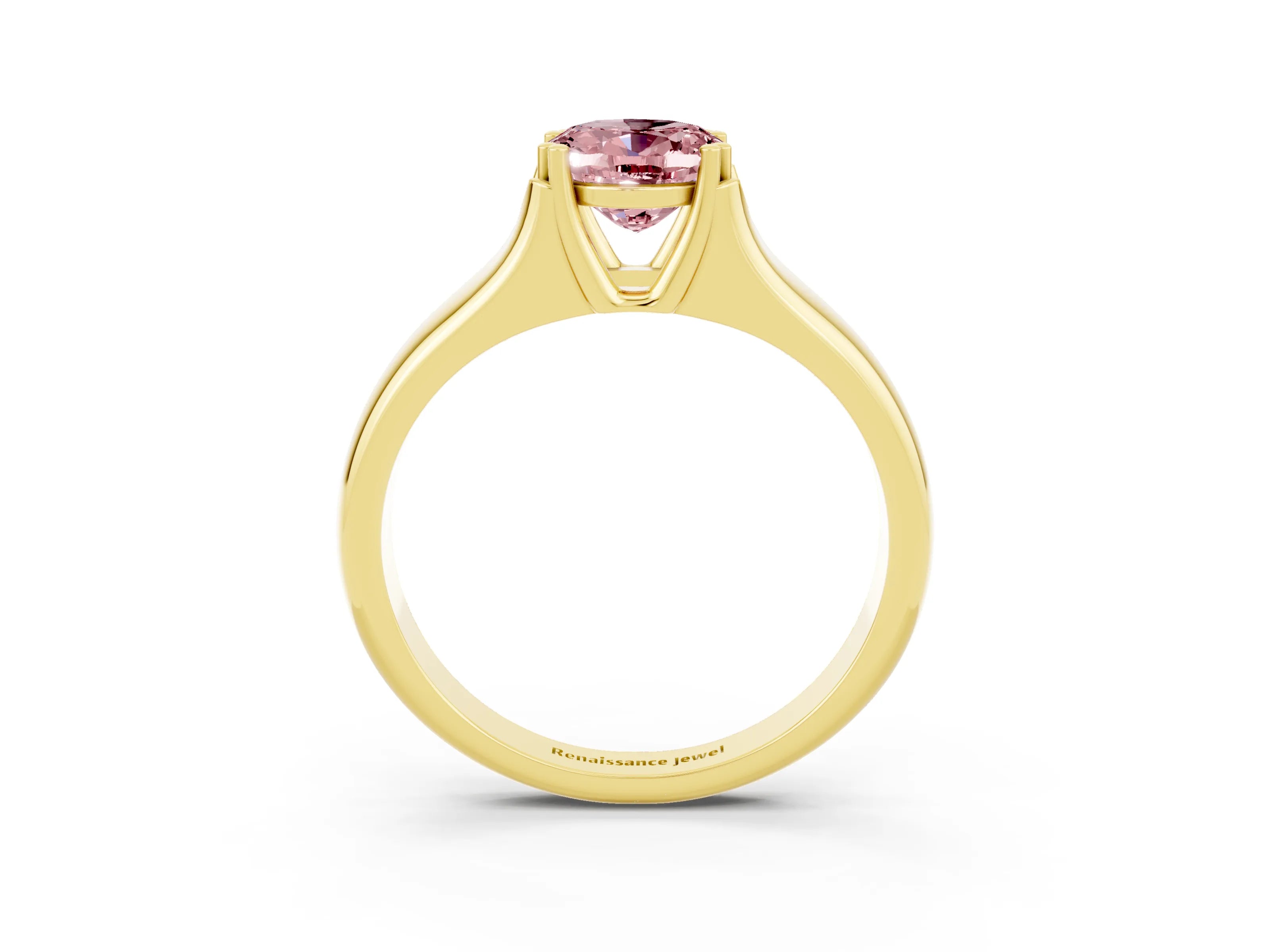Yellow gold Oval Cut Morganite Solitaire Ring with Wide Band and Prong Setting_3