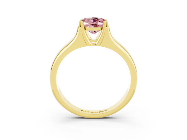 Yellow gold Oval Cut Morganite Solitaire Ring with Wide Band and Prong Setting