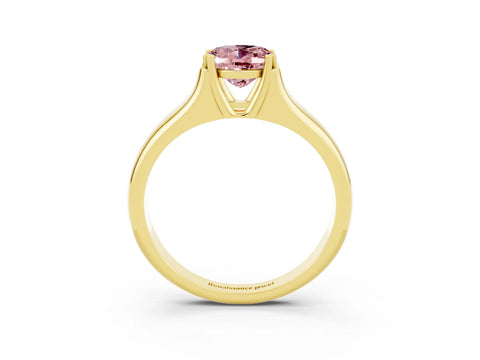 Yellow gold Oval Cut Morganite Solitaire Ring with Wide Band and Prong Setting_3