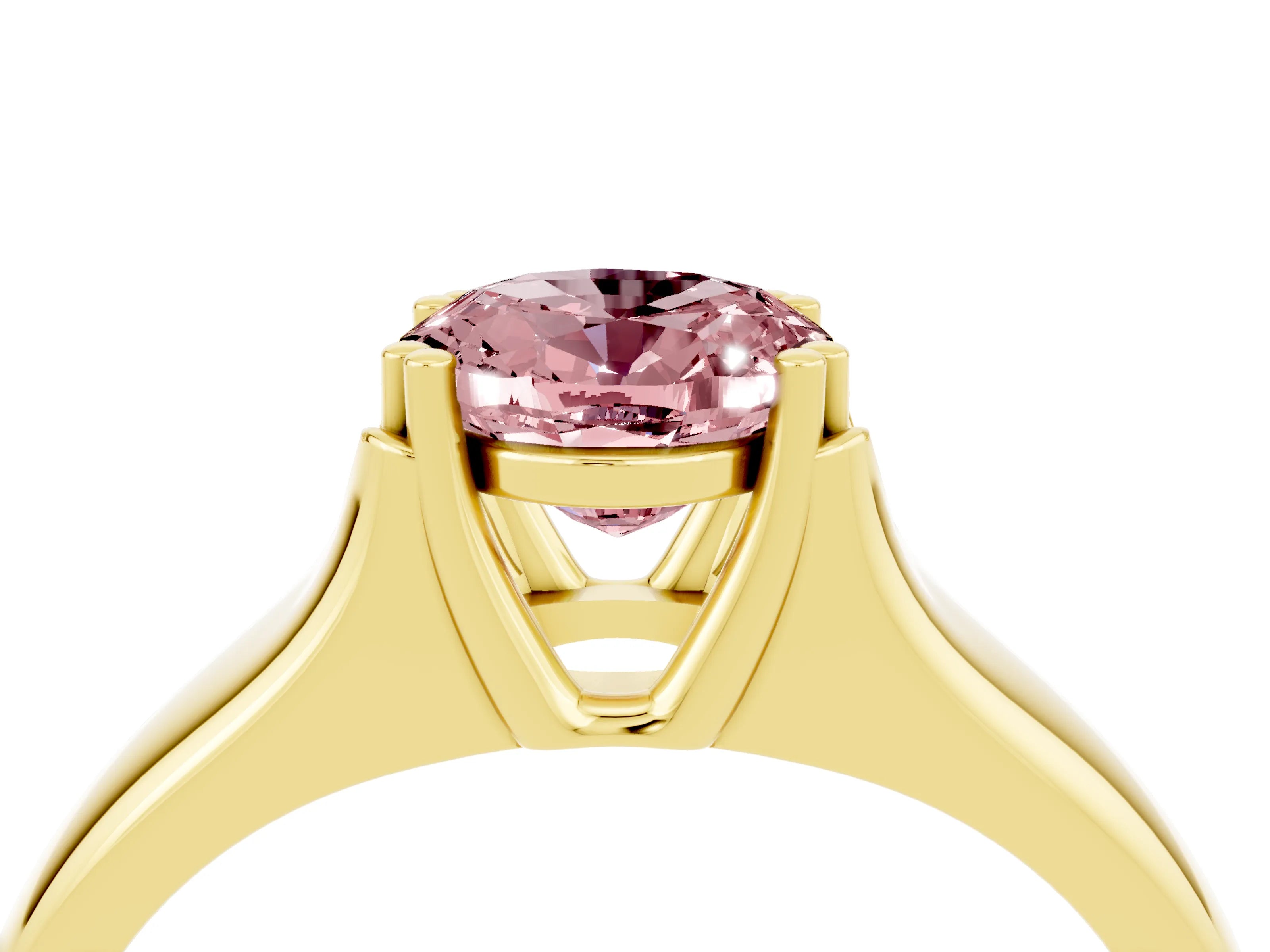 Yellow gold Oval Cut Morganite Solitaire Ring with Wide Band and Prong Setting_4