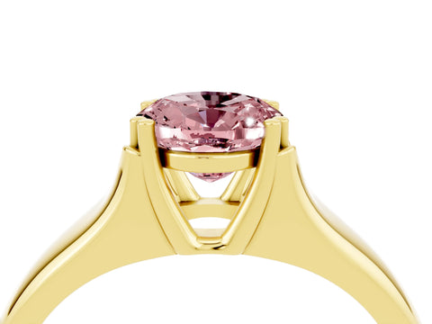 Yellow gold Oval Cut Morganite Solitaire Ring with Wide Band and Prong Setting_4