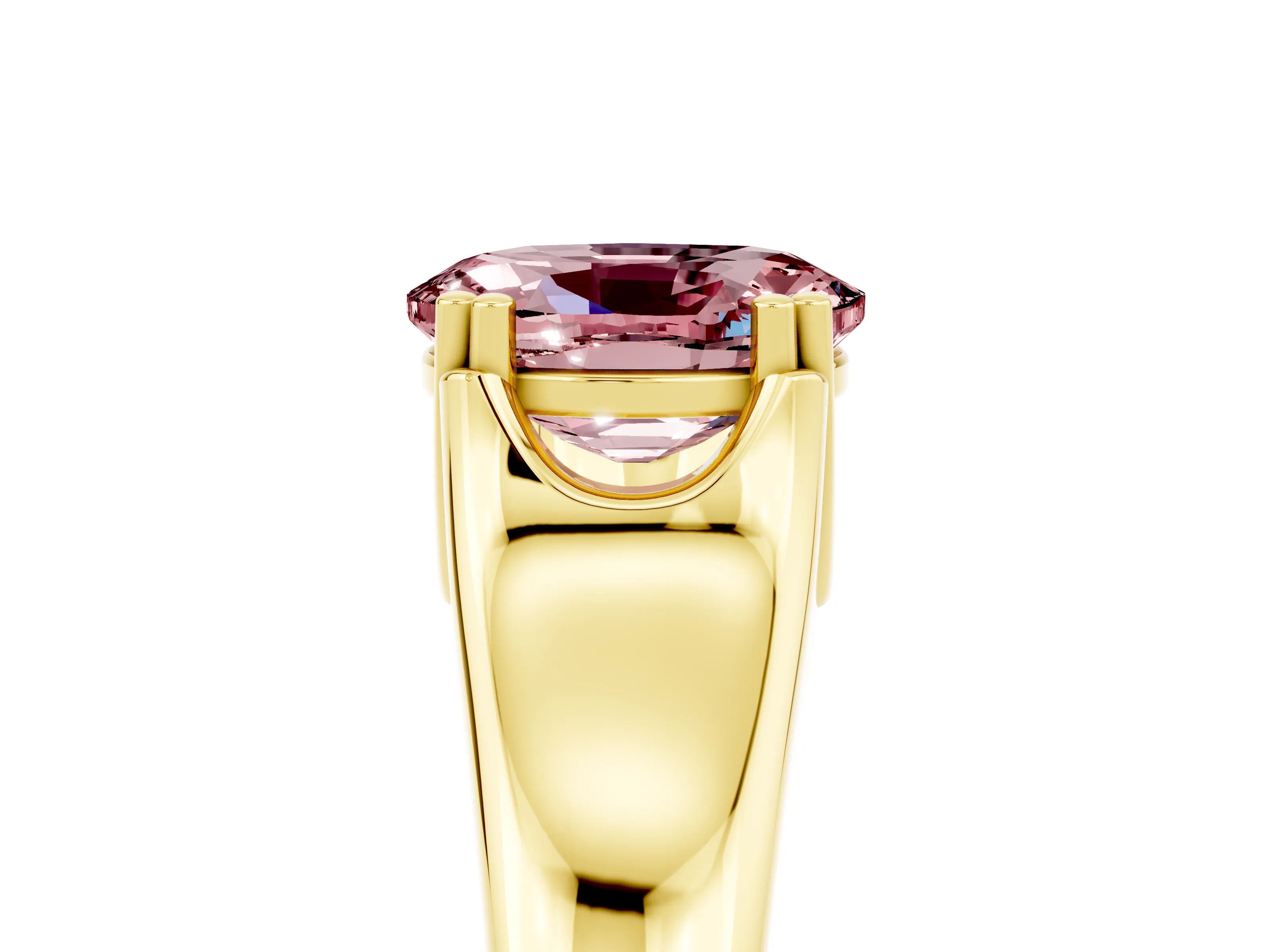Yellow gold Oval Cut Morganite Solitaire Ring with Wide Band and Prong Setting_5