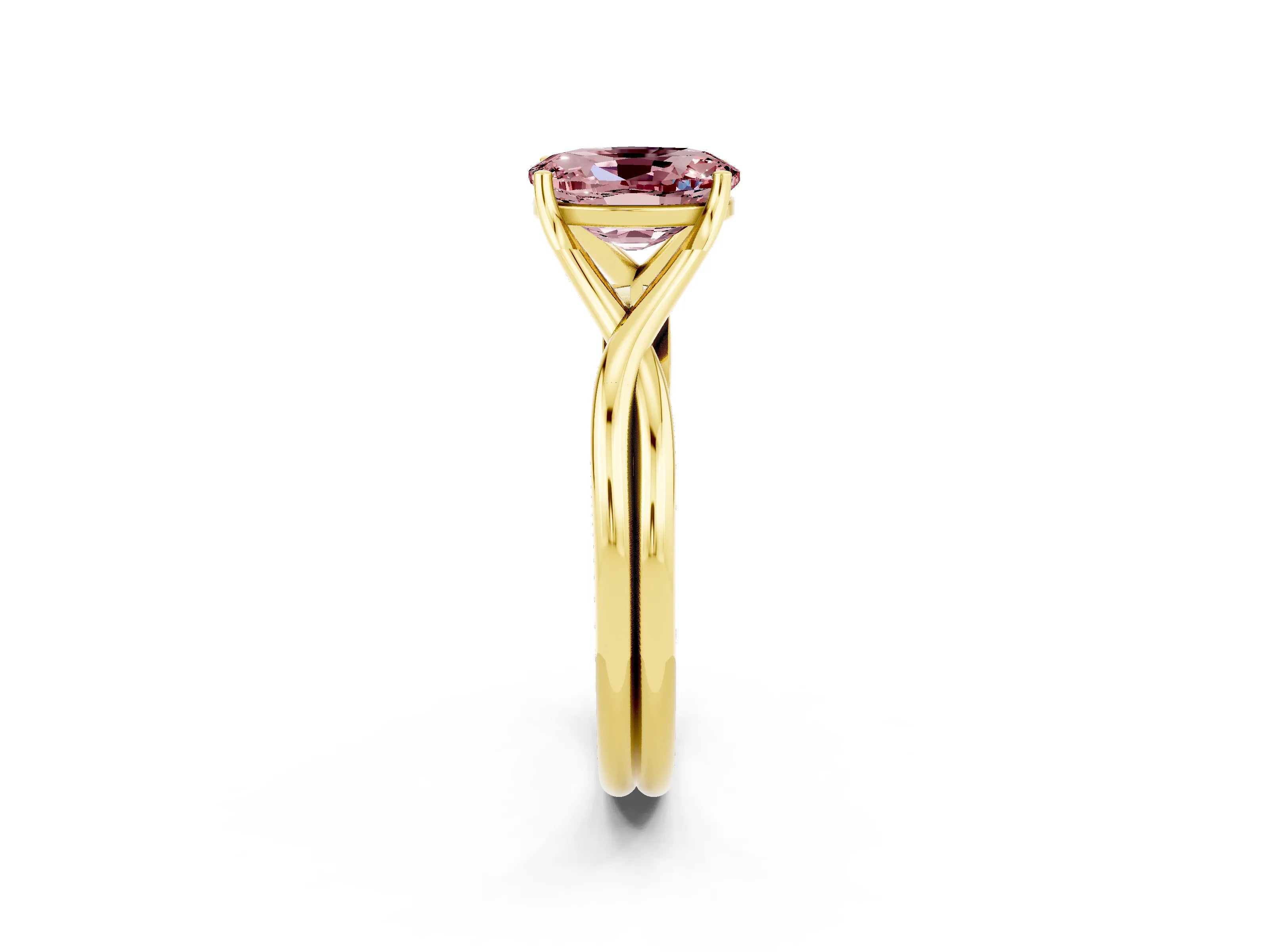 Yellow gold Oval Cut Morganite Solitaire Twist Band Prong Setting Ring_38