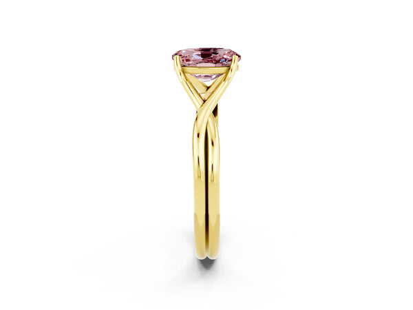 Yellow gold Oval Cut Morganite Solitaire Twist Band Prong Setting Ring