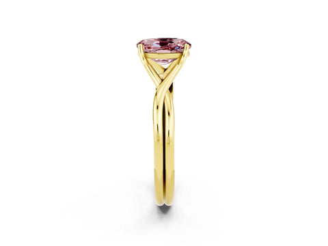 Yellow gold Oval Cut Morganite Solitaire Twist Band Prong Setting Ring_38
