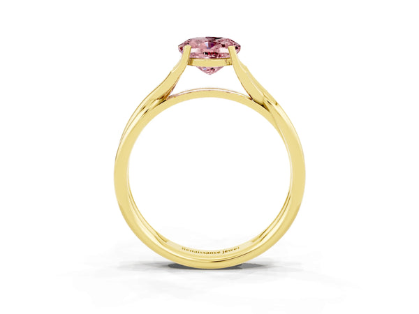 Yellow gold Oval Cut Morganite Solitaire Twist Band Prong Setting Ring