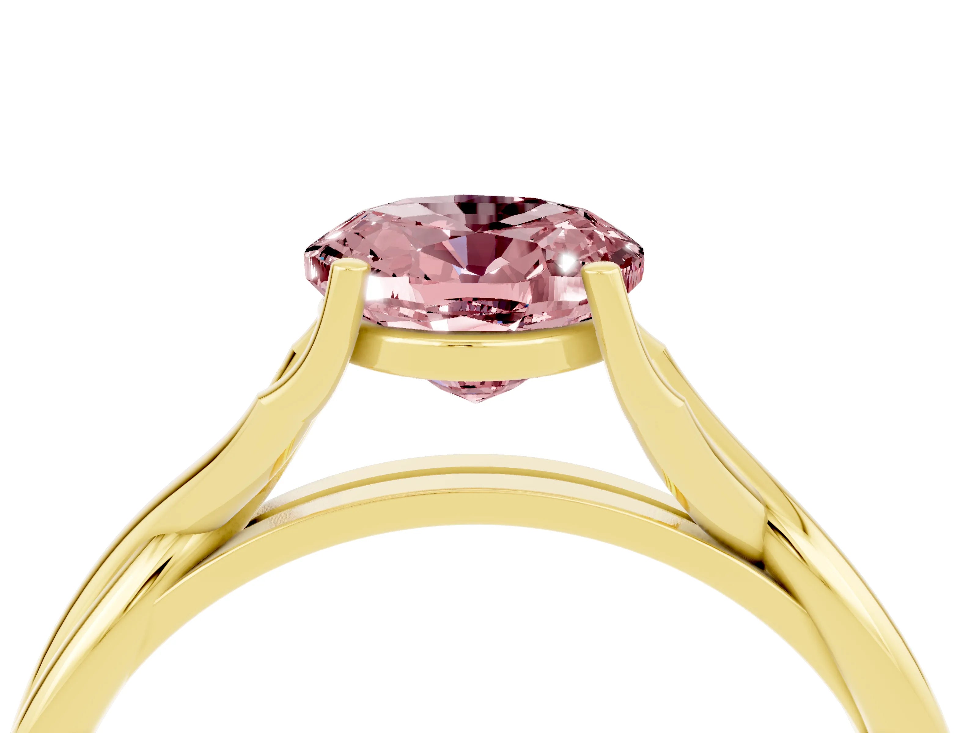 Yellow gold Oval Cut Morganite Solitaire Twist Band Prong Setting Ring_40
