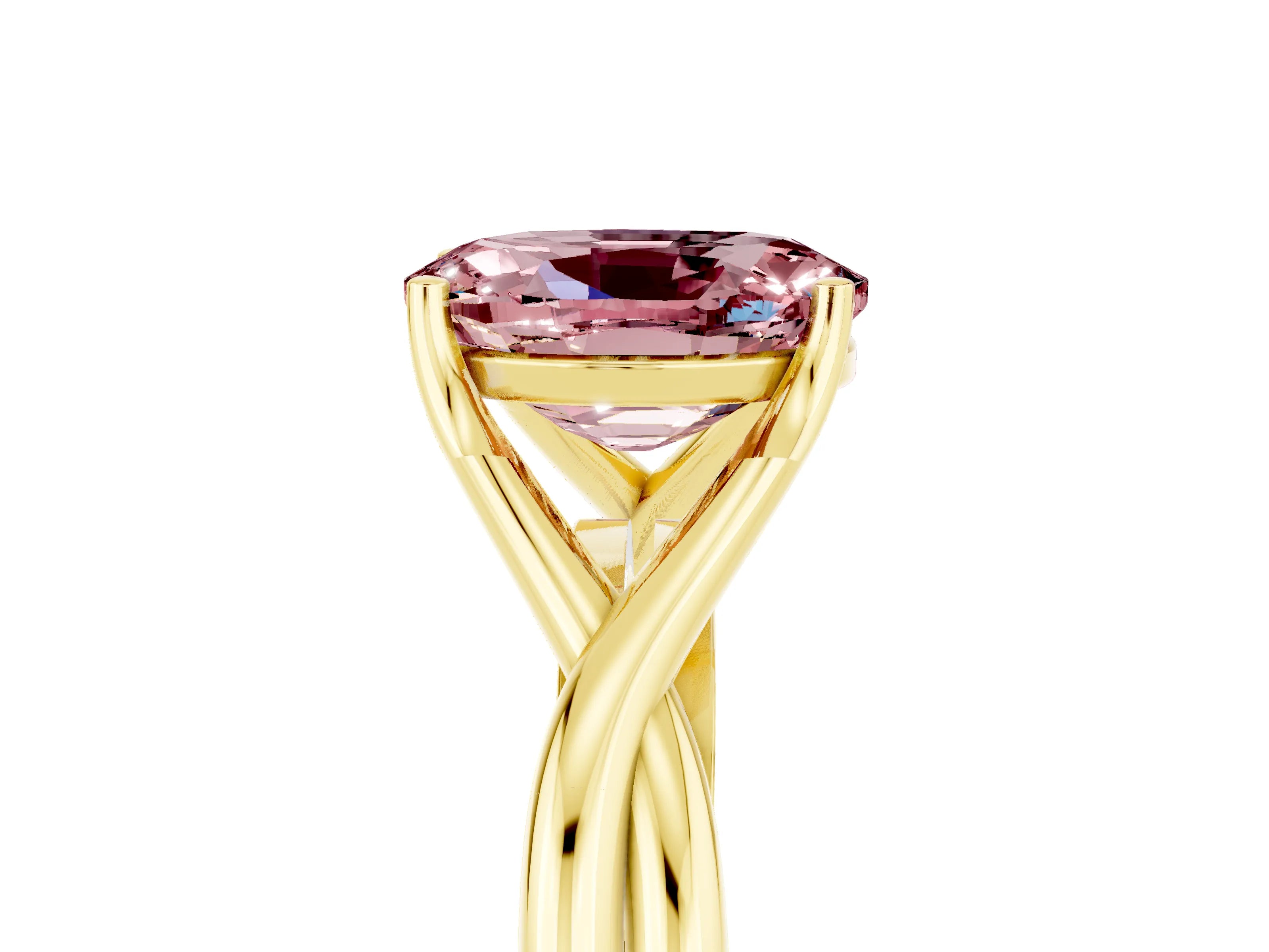 Yellow gold Oval Cut Morganite Solitaire Twist Band Prong Setting Ring_41