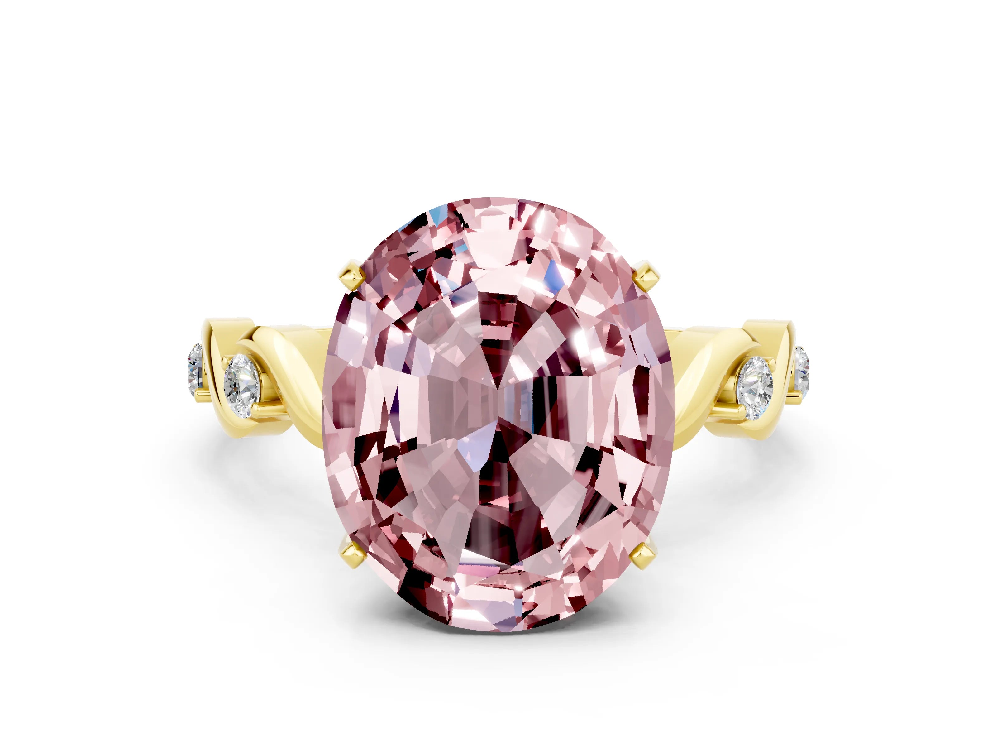 Yellow gold Oval Cut Morganite Solitaire Twisted Band with Round  Accents and Prong Setting_12