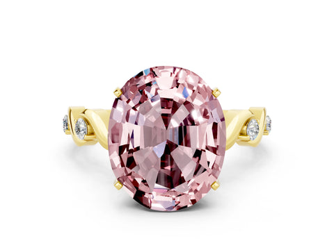Yellow gold Oval Cut Morganite Solitaire Twisted Band with Round  Accents and Prong Setting_12