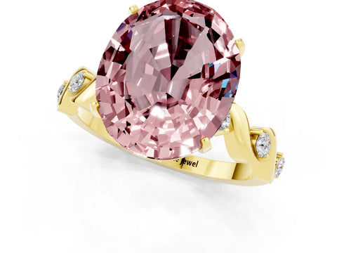 Yellow gold Oval Cut Morganite Solitaire Twisted Band with Round  Accents and Prong Setting_13