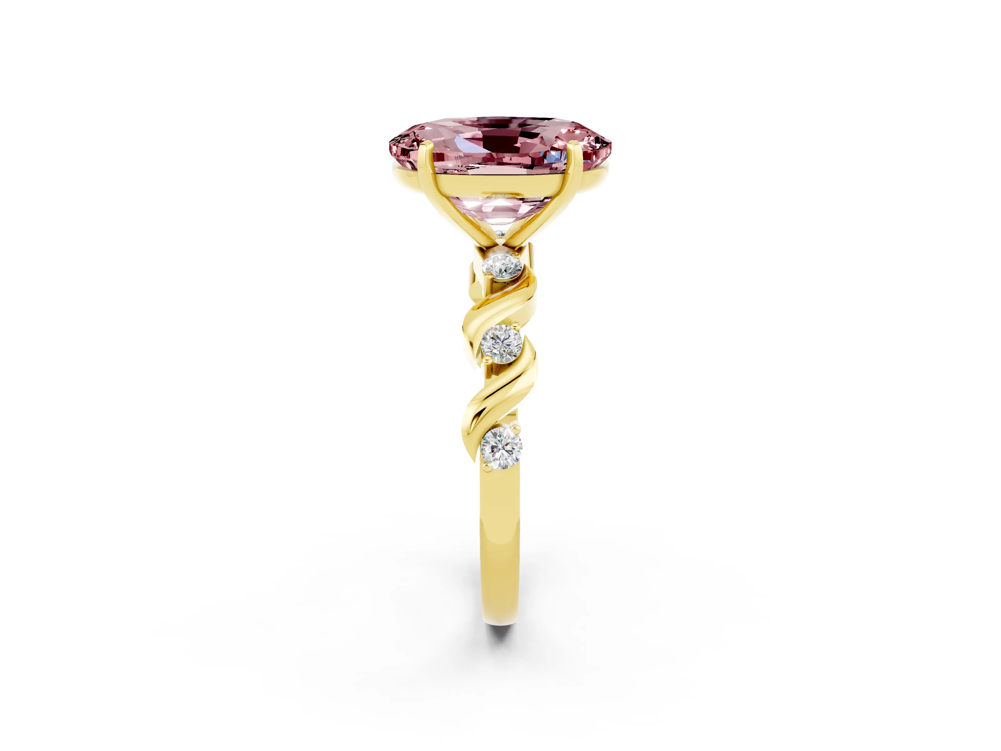 Yellow gold Oval Cut Morganite Solitaire Twisted Band with Round  Accents and Prong Setting_14
