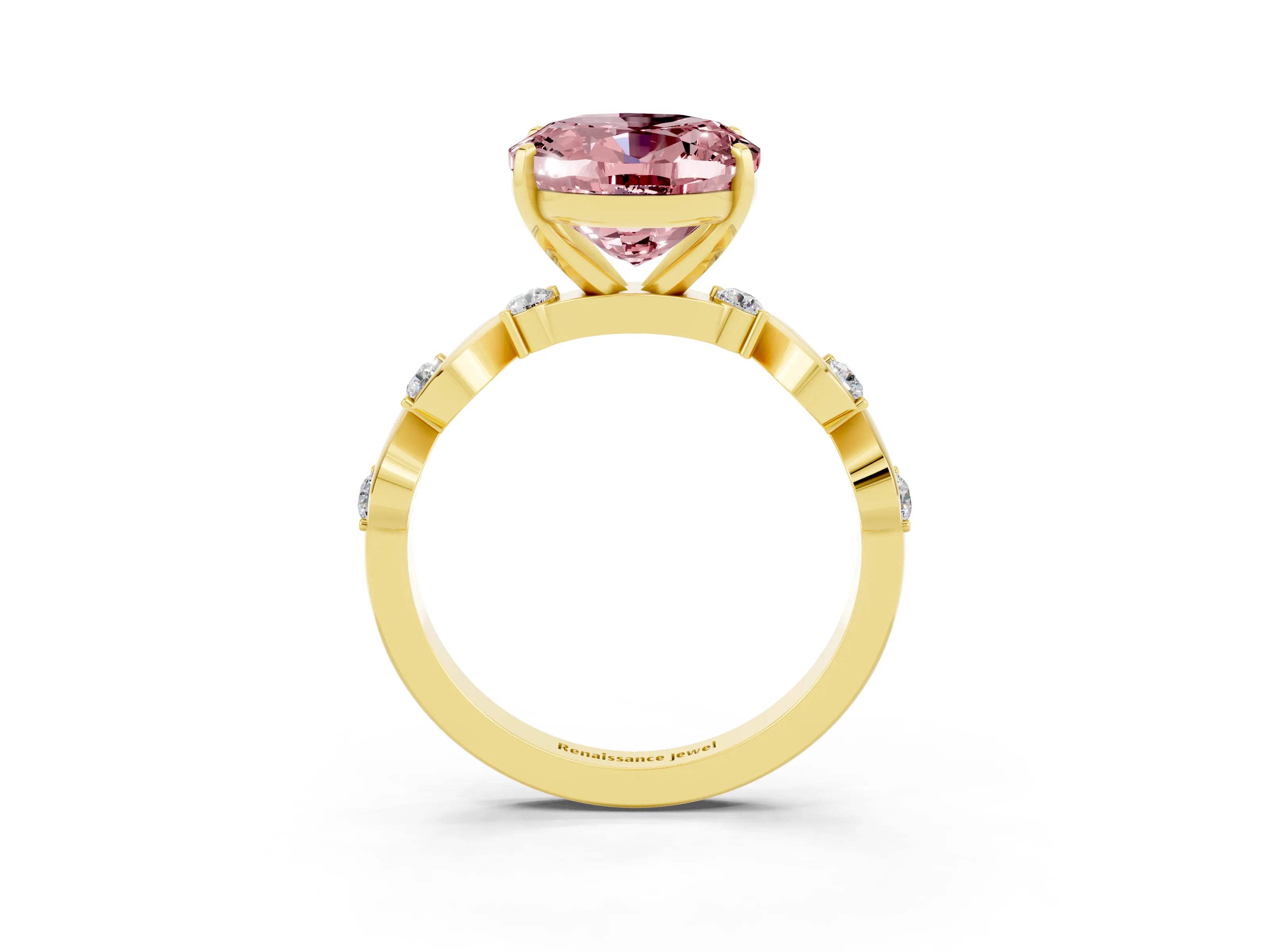 Yellow gold Oval Cut Morganite Solitaire Twisted Band with Round  Accents and Prong Setting_15