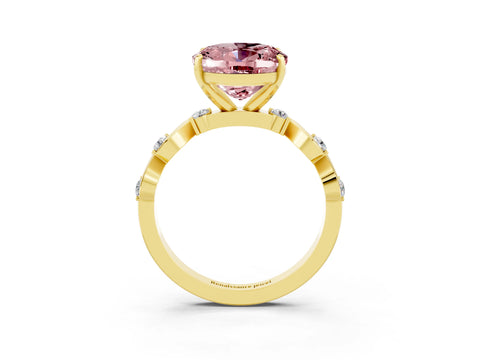 Yellow gold Oval Cut Morganite Solitaire Twisted Band with Round  Accents and Prong Setting_15