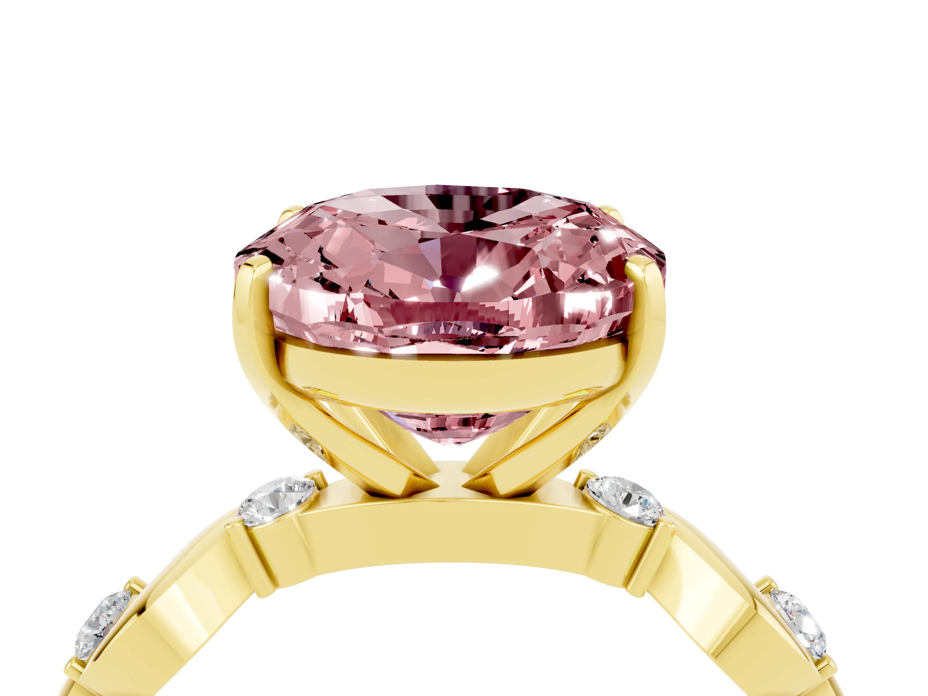 Yellow gold Oval Cut Morganite Solitaire Twisted Band with Round  Accents and Prong Setting_16