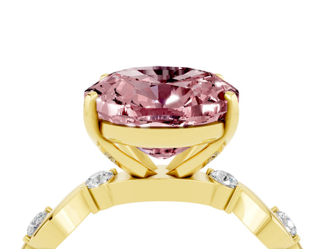 Yellow gold Oval Cut Morganite Solitaire Twisted Band with Round  Accents and Prong Setting_16
