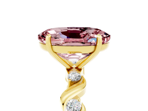 Yellow gold Oval Cut Morganite Solitaire Twisted Band with Round  Accents and Prong Setting_17