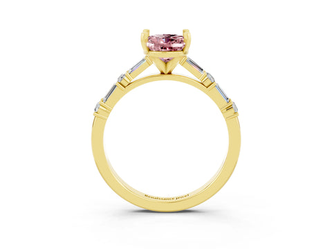 Yellow gold Oval Cut Morganite Solitaire with Side Baguettes and Channel Set Band_3