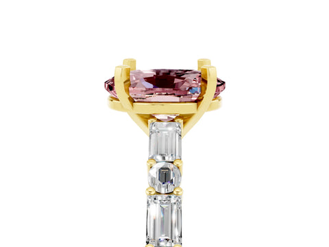 Yellow gold Oval Cut Morganite Solitaire with Side Baguettes and Channel Set Band_5