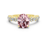 Yellow gold Oval Cut Morganite Solitaire with Side Stones, Pave Band, Four-Prong Setting_36