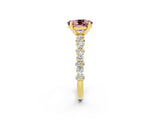 Yellow gold Oval Cut Morganite Solitaire with Side Stones, Pave Band, Four-Prong Setting_38