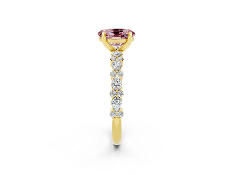 Yellow gold Oval Cut Morganite Solitaire with Side Stones, Pave Band, Four-Prong Setting_38