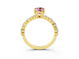 Yellow gold Oval Cut Morganite Solitaire with Side Stones, Pave Band, Four-Prong Setting_39