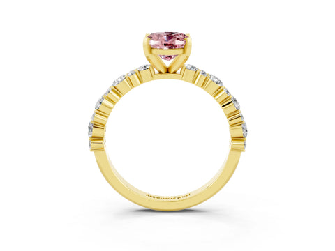 Yellow gold Oval Cut Morganite Solitaire with Side Stones, Pave Band, Four-Prong Setting_39
