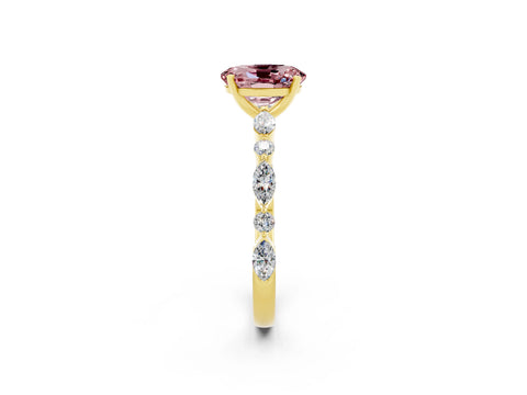 Yellow gold Oval Cut Morganite Solitaire with Side Stones on a Pavé Band and Four-Prong Setting_2
