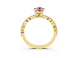 Yellow gold Oval Cut Morganite Solitaire with Side Stones on a Pavé Band and Four-Prong Setting_3