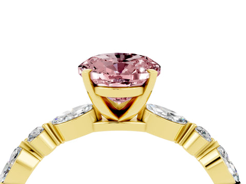 Yellow gold Oval Cut Morganite Solitaire with Side Stones on a Pavé Band and Four-Prong Setting_4