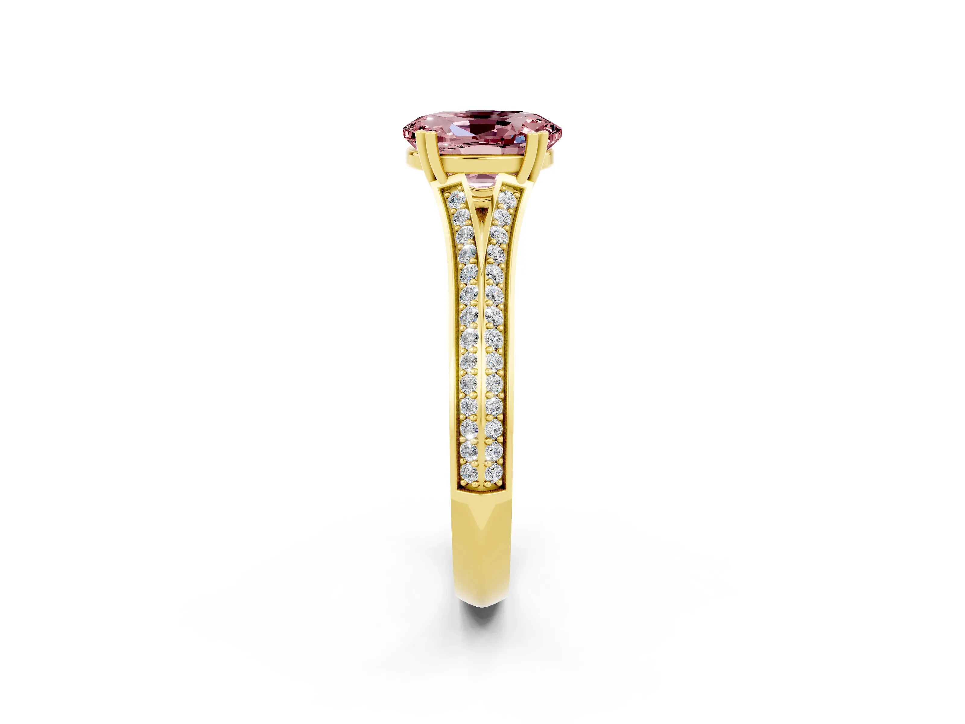 Yellow gold Oval Cut Morganite Split Shank Engagement Ring with Pavé Band_2