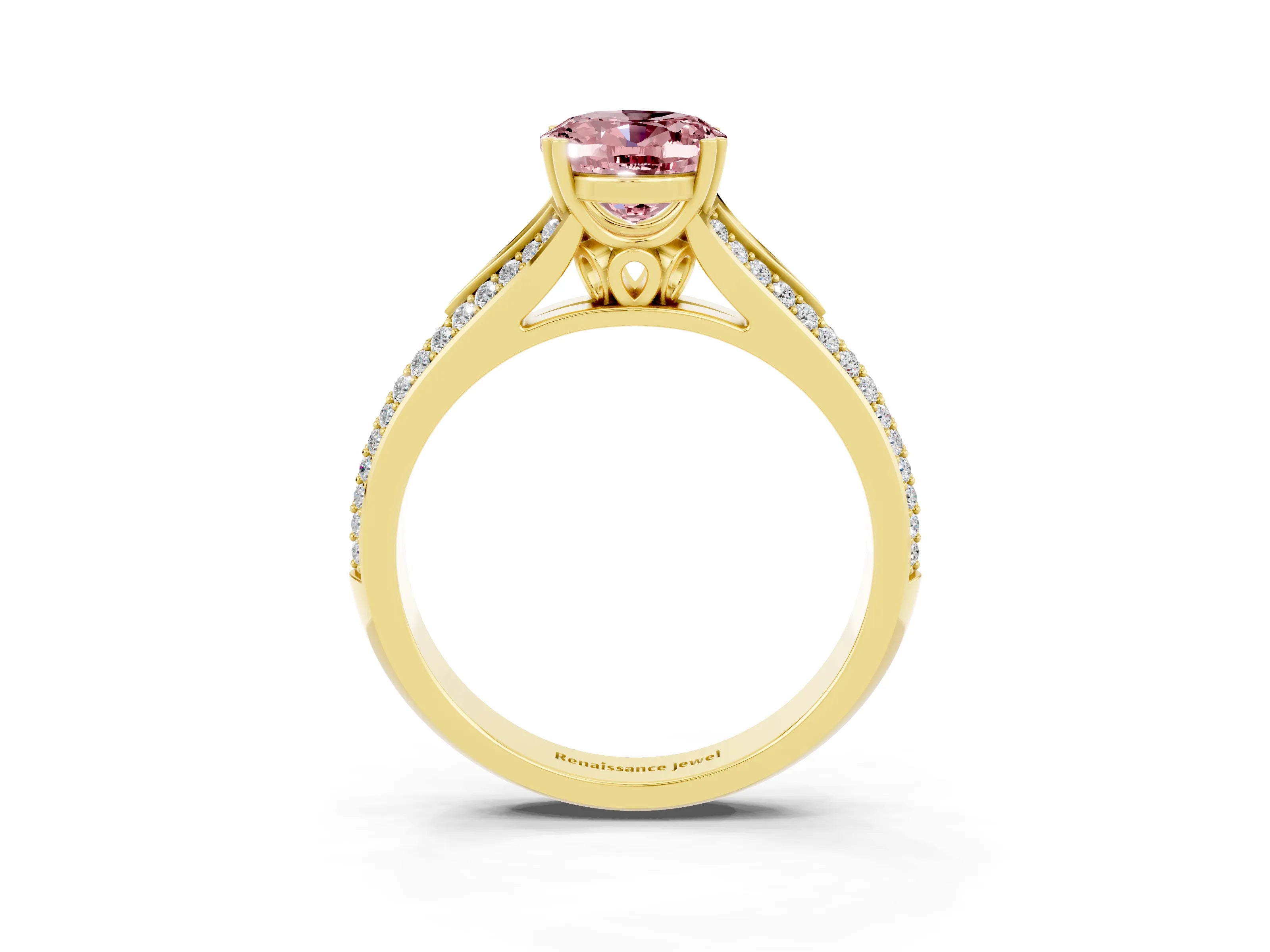 Yellow gold Oval Cut Morganite Split Shank Engagement Ring with Pavé Band_3