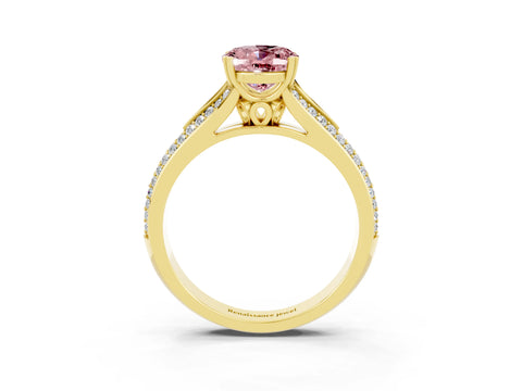 Yellow gold Oval Cut Morganite Split Shank Engagement Ring with Pavé Band_3
