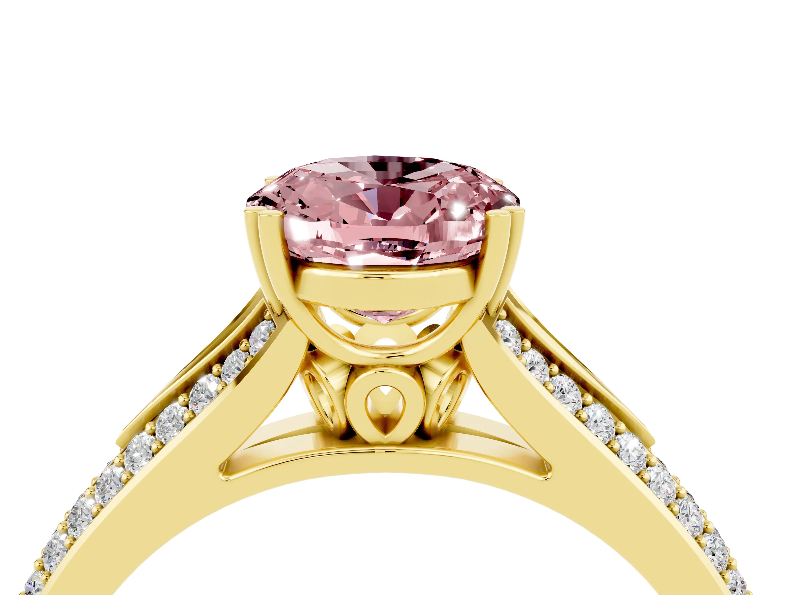 Yellow gold Oval Cut Morganite Split Shank Engagement Ring with Pavé Band_4